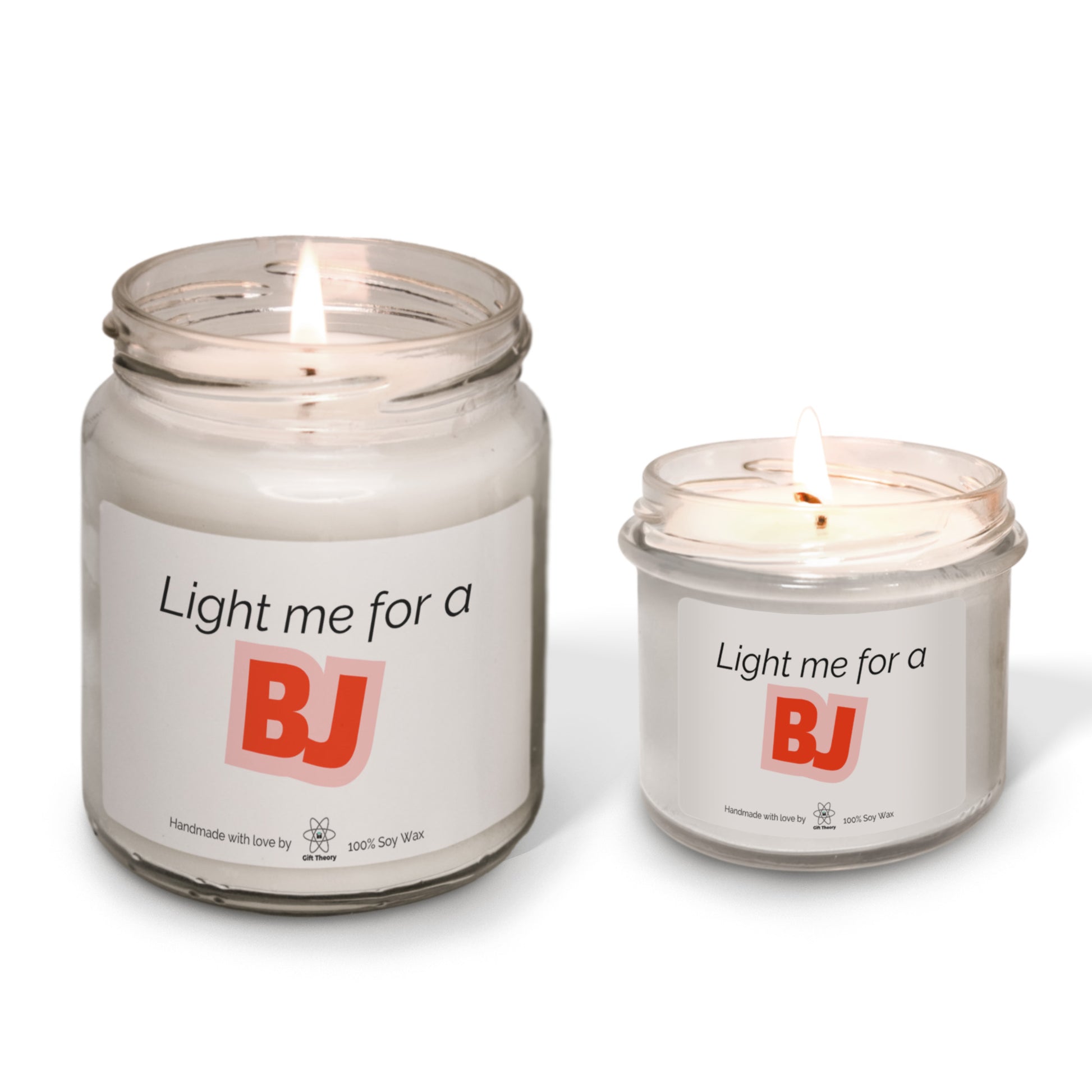 Ароматна соева свещ с надпис „Light me for BJ“ — подарък от Gift Theory