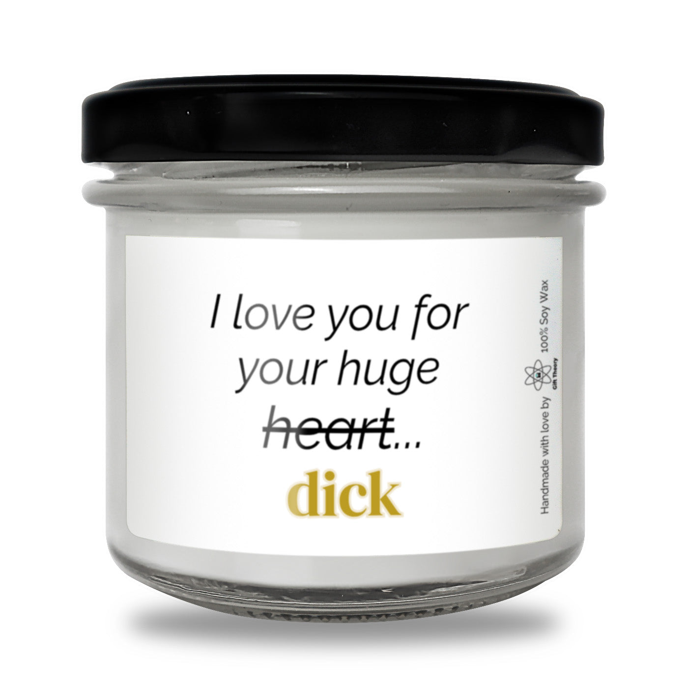 Ароматна соева свещ с надпис „I love you for your huge heart...“ — подарък от Gift Theory